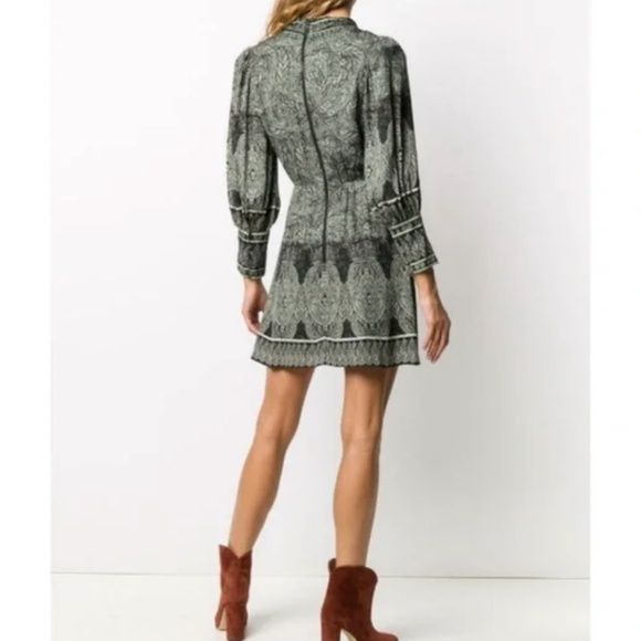 NWT $395 Alice + Olivia Tanisha Tie-Neck Mini Dress in Green Paisley - size 0! - Picture 5 of 11